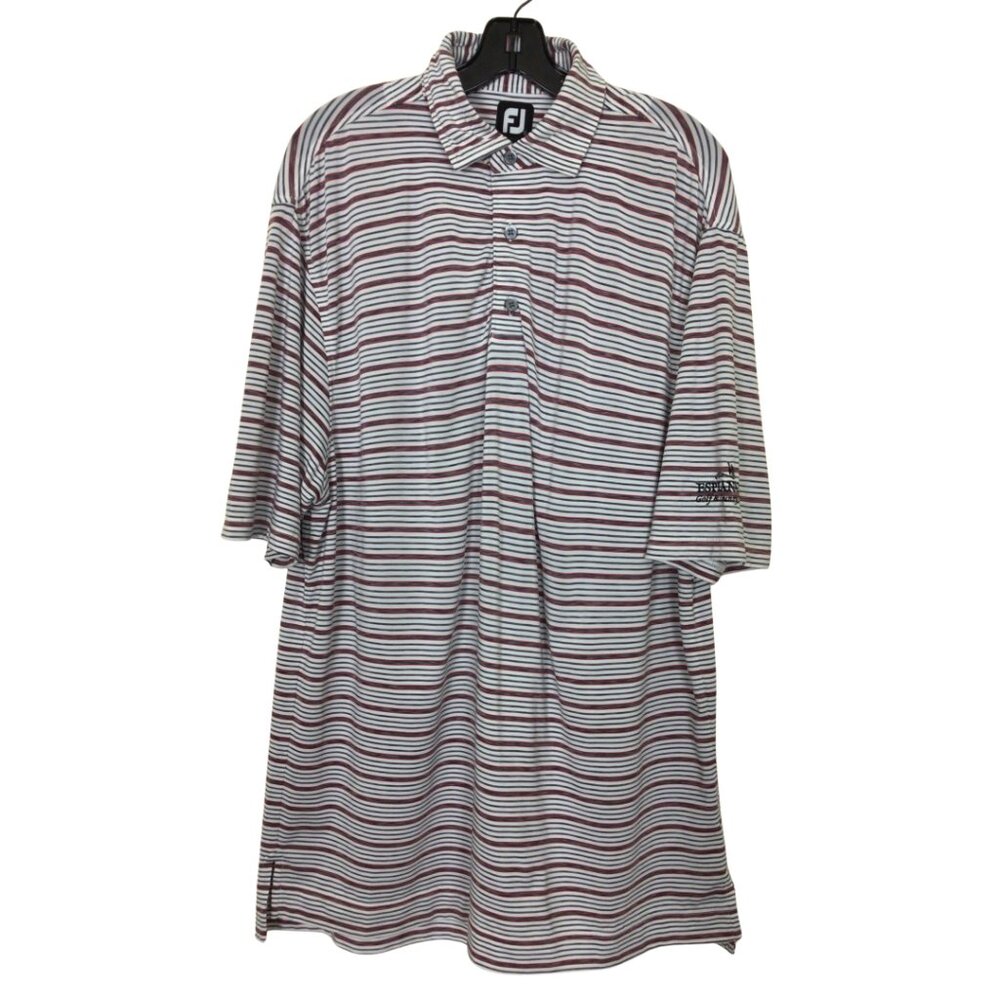 FootJoy Shirt Men’s L Large White Gray Red Striped Polo Golf Short Sleeve FJ
